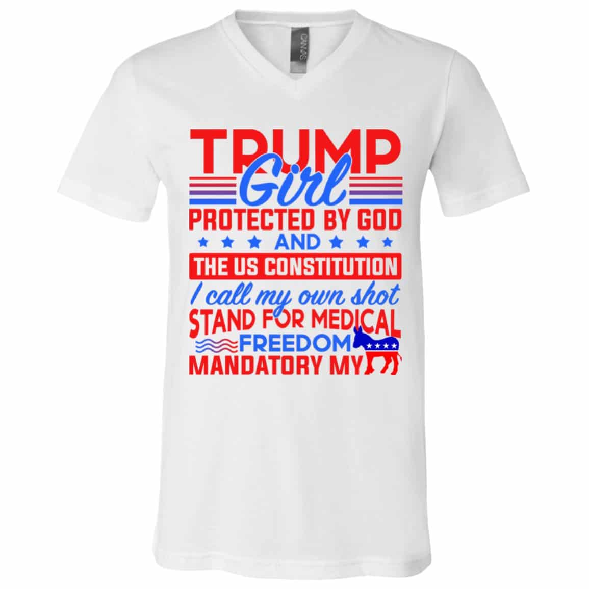 31 HG. Trump Girl God, White, V-Neck T-Shirt