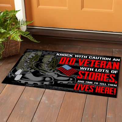 Alternative view of Knock With Caution An Old Veteran With Lots Of Stories And Time To Tell Them Lives Here Outdoor House Doormat