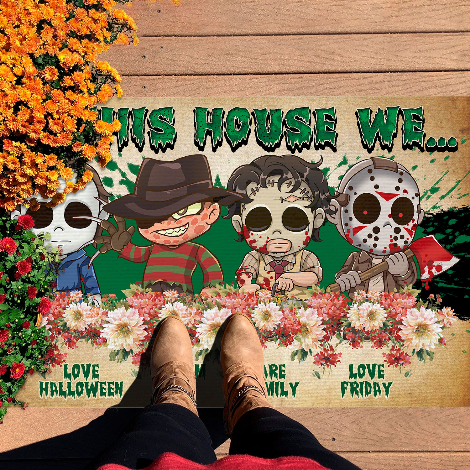 4VT. In This House We Love Halloween Doormat mockup 7