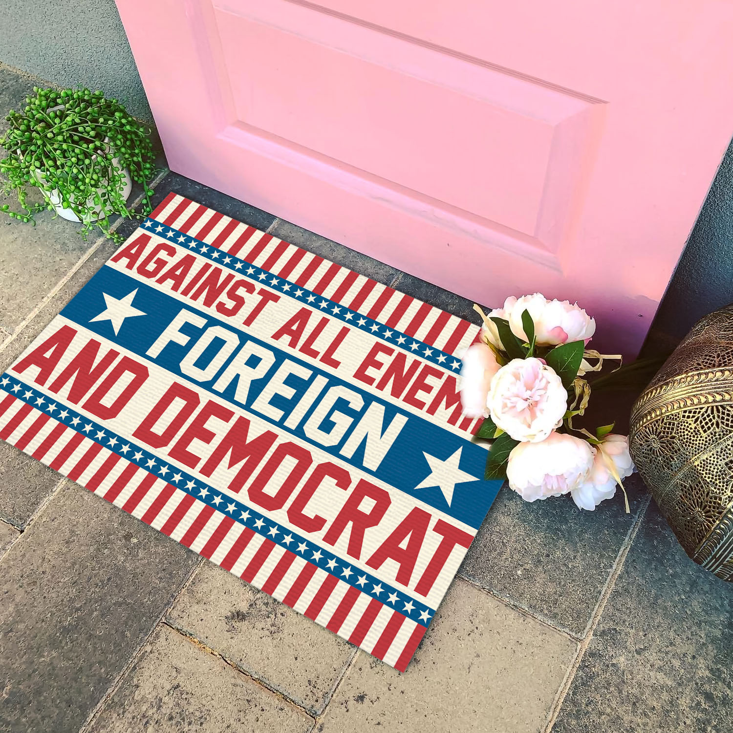 3VT. Democrat Against All Enemies Doormat mockup 4