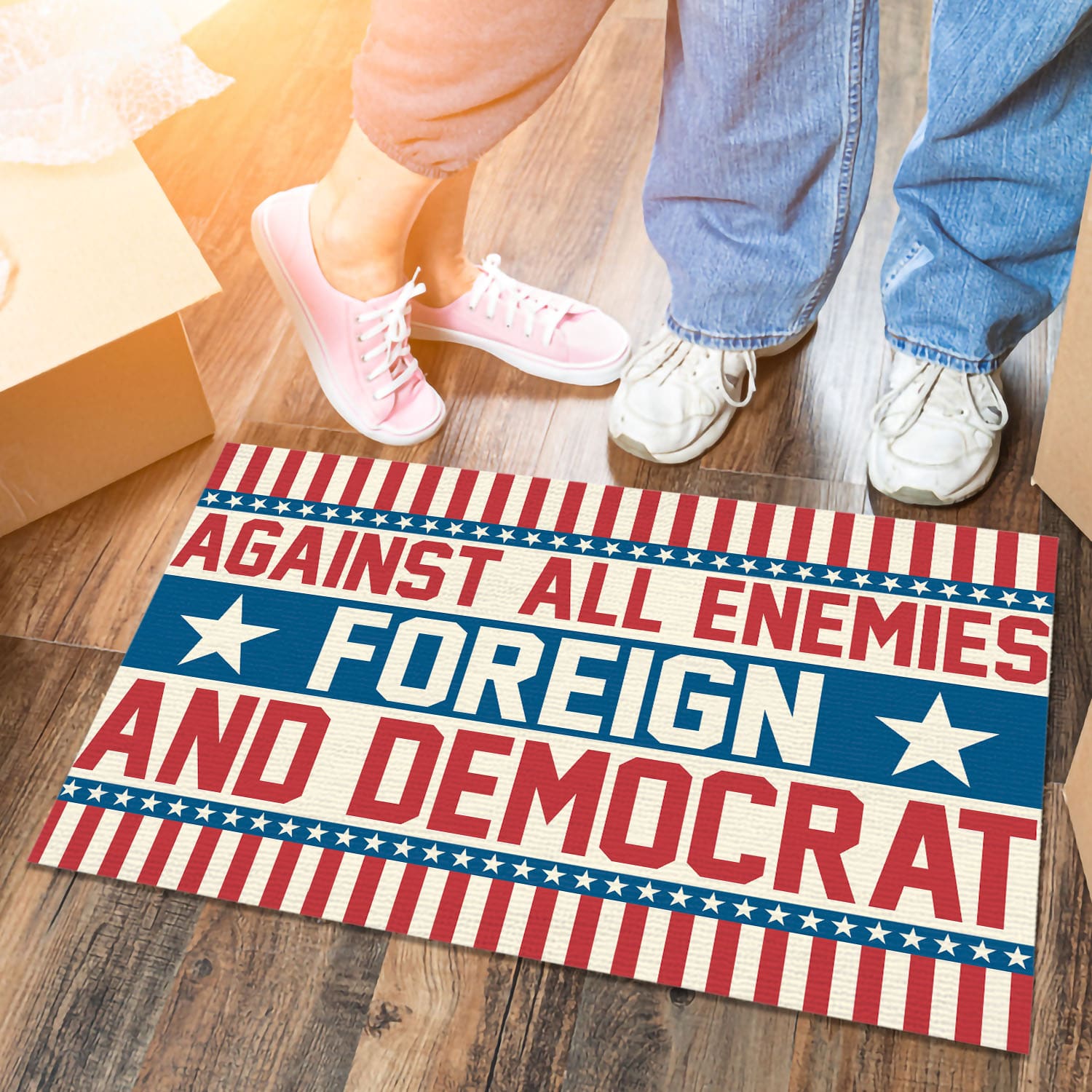 3VT. Democrat Against All Enemies Doormat mockup 6