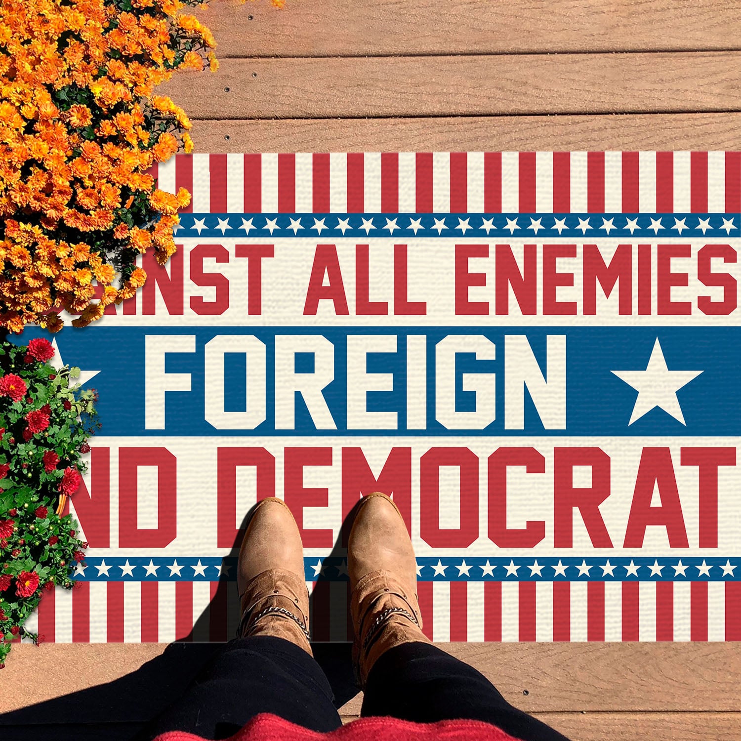 3VT. Democrat Against All Enemies Doormat mockup 7