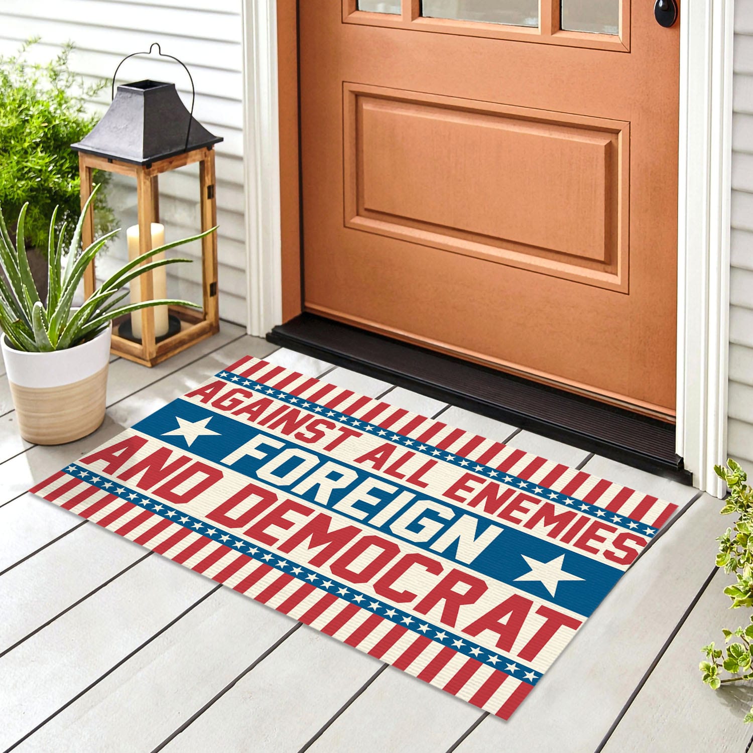3VT. Democrat Against All Enemies Doormat mockup 8