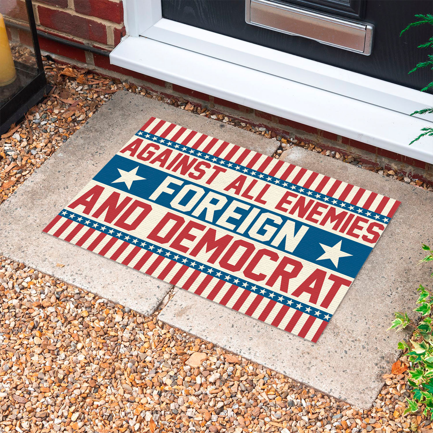 3VT. Democrat Against All Enemies Doormat mockup 10
