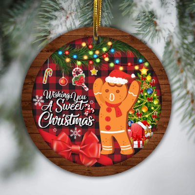 Alternative view of Wishing You A Sweet Christmas Decorative Christmas Ornament - Gingerbread Christmas Circle Ornament