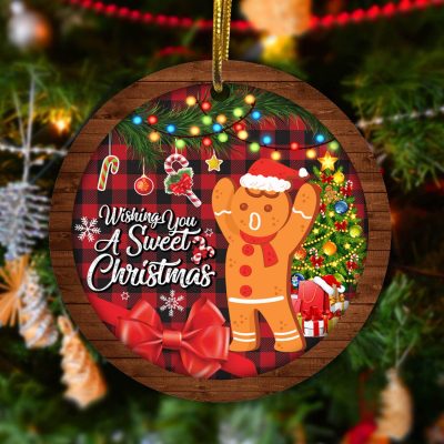 Wishing You A Sweet Christmas Decorative Christmas Ornament - Gingerbread Christmas Circle Ornament
