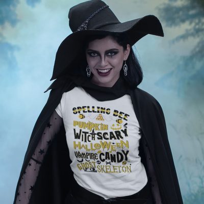Alternative view of Spelling Bee Funny Halloween T-Shirt - Pumpkin Witch Vampire Candy Ghost Skeleton Shirt