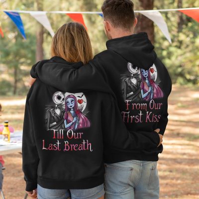 Alternative view of Jack Skellington And Sally From Our First Kiss Till Our Last Breath Print On Back Hoodie - Sweatshirt