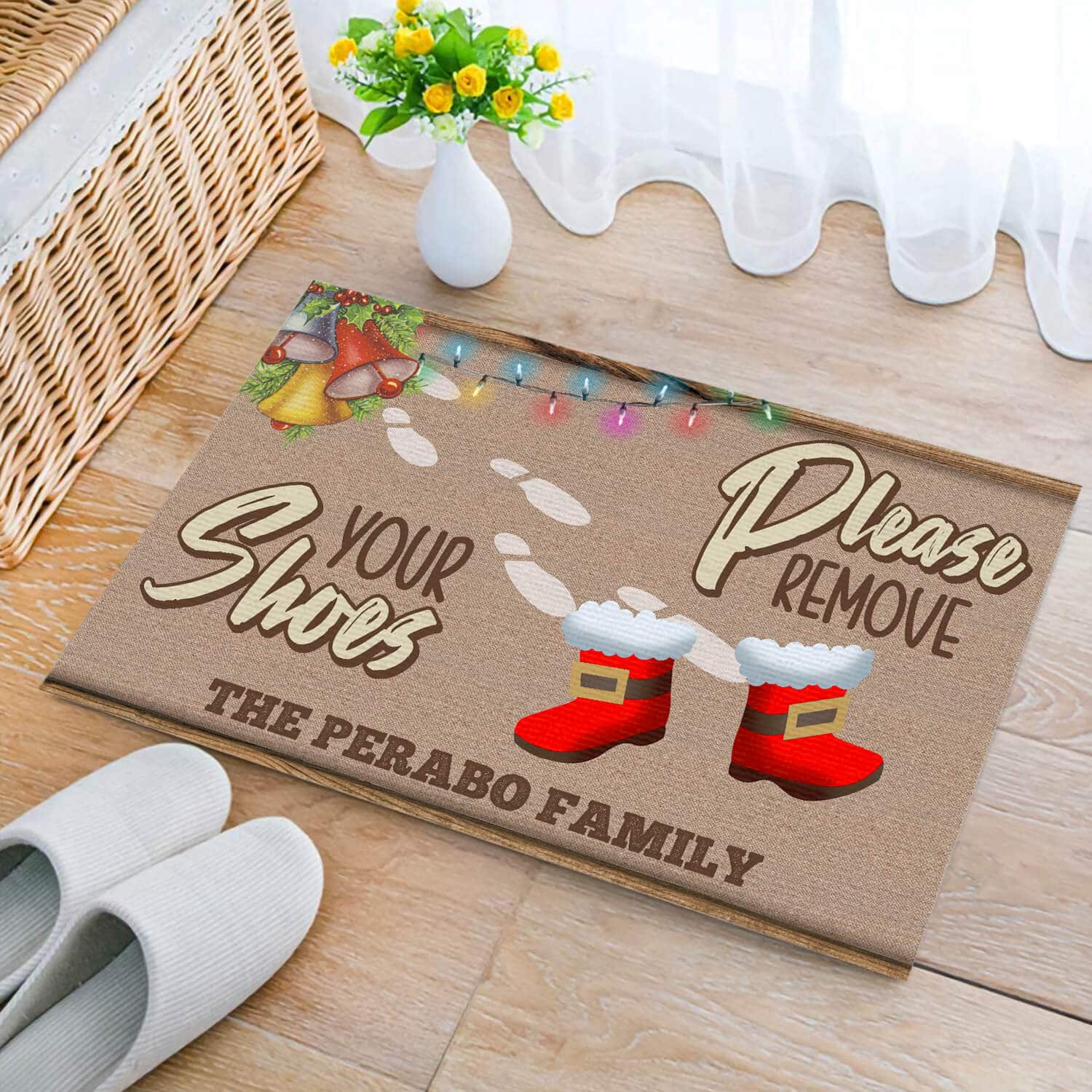 5TM. Remove Your Shoes Christmas (Sample Design) Doormat mockup 2
