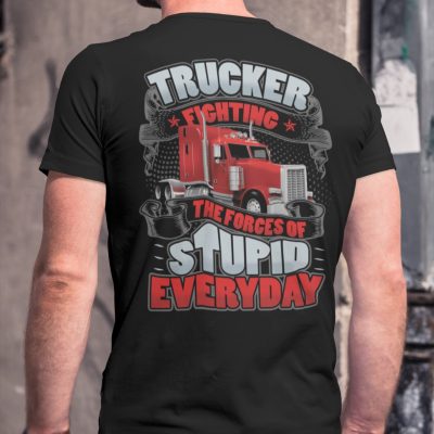 Alternative view of Vintage Trucker Shirt - Fighting The Forces Of Stupid Everyday Print On Back T-Shirt - Hoodie - Sweatshirt