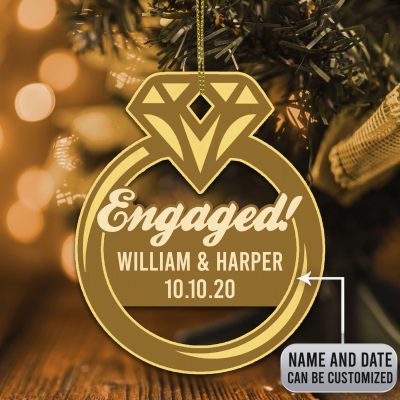 Alternative view of Custom Christmas Engagement Ornament Wedding Engagement Ring Decorative Custom Shaped Wooden Christmas Ornament