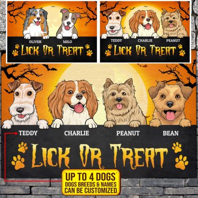 Personalized Dog Breeds Lick Or Treat House Doormat - Custom Dogs Halloween Outdoor Indoor Doormat