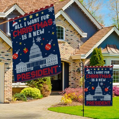 Alternative view of All I Want for Christmas Is a New President Decorative Flag - Funny Christmas Wishes Meme Sarcastic Xmas Holiday Decorative Garden House
