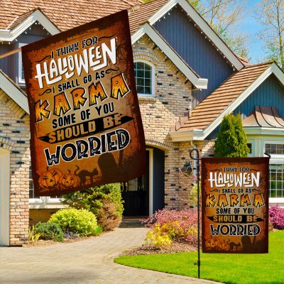 Alternative view of Scary Halloween Meow Pumpkin Ghost Boo Karm Sarcasm Decorative Flag - I Think For Halloween I Shall Go As Karma House Garden Flag