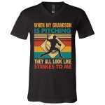 6VT. When My Grandson Is Pitching, Black, V-Neck T-Shirt