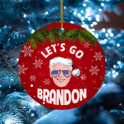 Alternative view of Biden Let's Go Brandon Christmas Ornament - Funny Joe Biden Christmas Circle Ornament