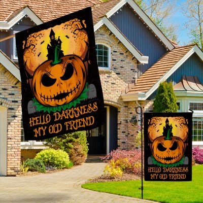 Alternative view of Jack Skellington Hello Darkness My Old Friend Garden Flag - Halloween Pumpkin Welcome House Flag