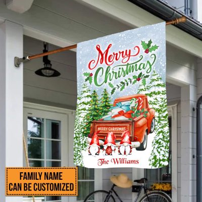 Personalized Red Truck Merry Christmas Garden Flag - Custom Family Name Christmas House Flag