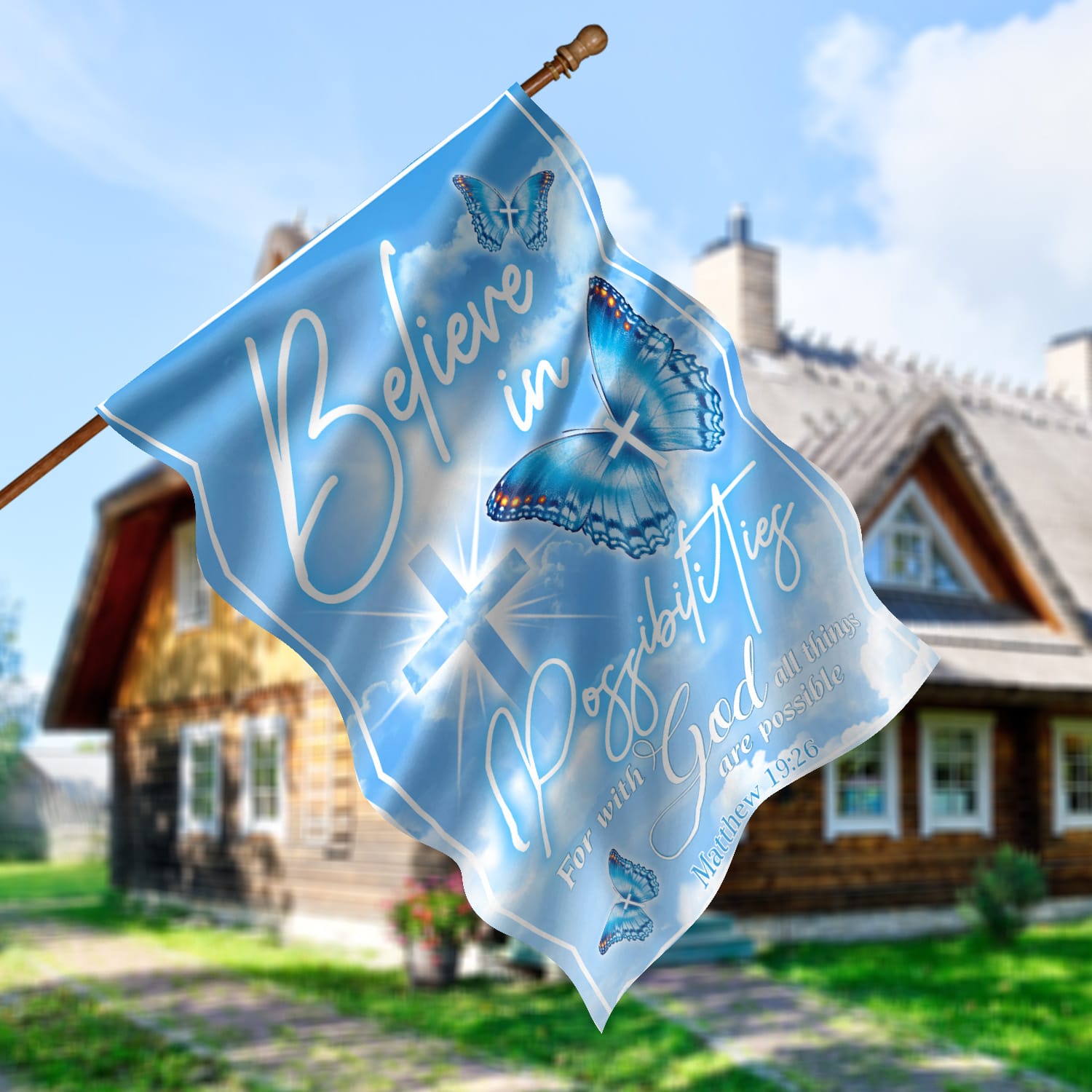 8. Believe In Possibilities House Flag Mockup 5