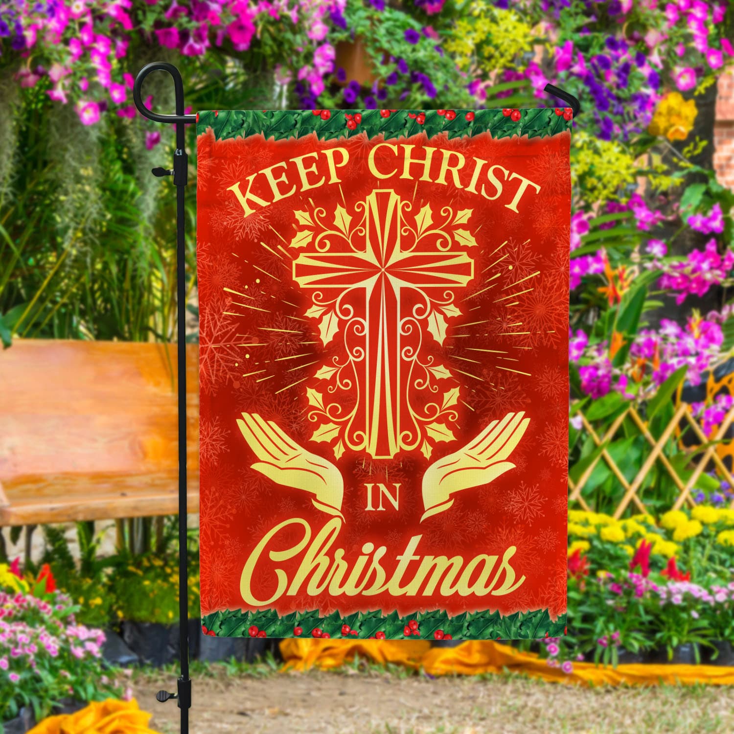 7kng. Christ Christmas 30x40 Garden Flag Mockup 4 7kng. Christ Christmas 30x40 Garden Flag Mockup 4