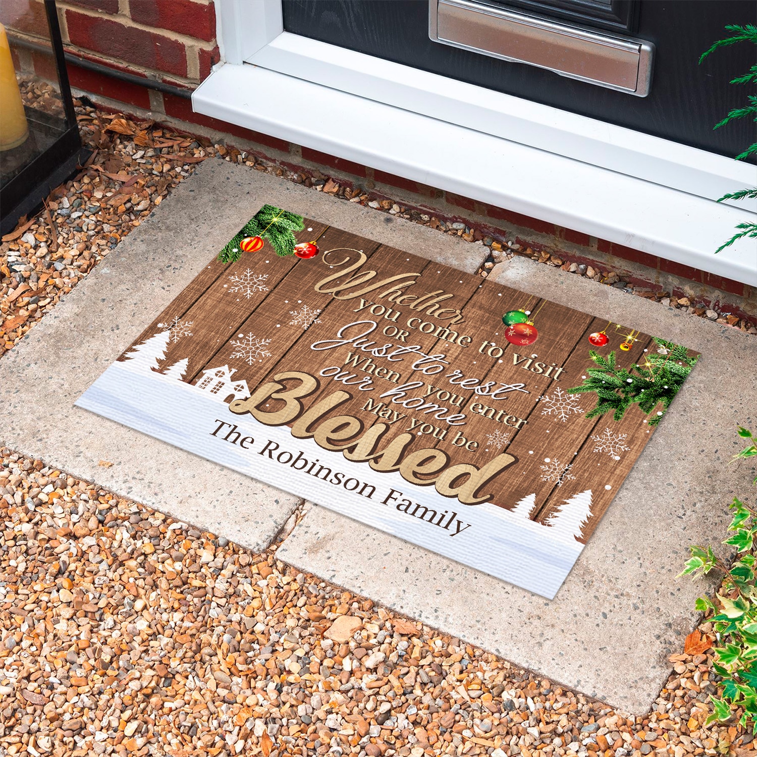1p. Come To Visit (sample Design) Doormat Mockup 10