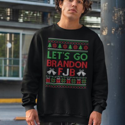 Alternative view of Let's Go Brandon FJB F Joe Biden Funny Ugly Christmas Hoodie - Sweatshirt - Long Sleeve Shirt