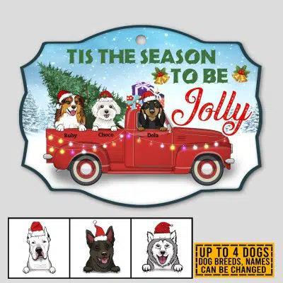 Tis The Season To Be Jolly Personalized Dog Custom Shaped Wooden Christmas Ornament - Custom Dog Xmas Ornament