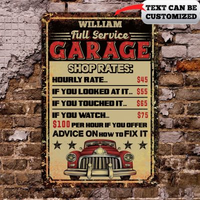 Alternative view of Custom Full Service Garage Shop Rates Sign Wall Decor Mechanic Gifts Retro Vintage Decorative Metal Sign - Indoor Outdoor Decor