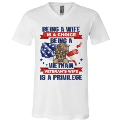 1VT. Vietnam Veteran Being A Wife, White, V-Neck T-Shirt