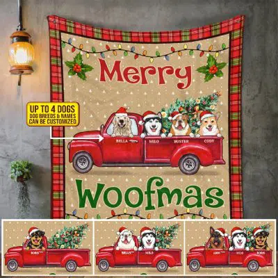 Merry Woofmas Funny Dog Christmas Personalized Fleece Blanket - Custom Dog Breed Xmas Mink Sherpa Blanket