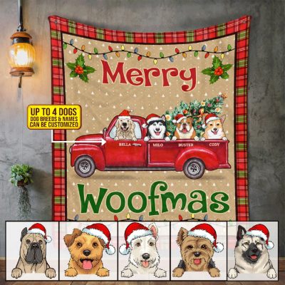 Alternative view of Merry Woofmas Funny Dog Christmas Personalized Fleece Blanket - Custom Dog Breed Xmas Mink Sherpa Blanket