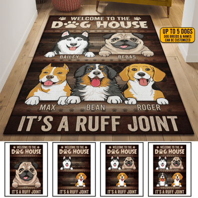 Custom Dog Breeds Welcome to The Doghouse It's a Ruff Joint Funny Decorative Indoor Rectangle Rug - Floor Rug for Decor