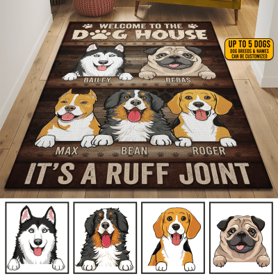 Alternative view of Custom Dog Breeds Welcome to The Doghouse It's a Ruff Joint Funny Decorative Indoor Rectangle Rug - Floor Rug for Decor