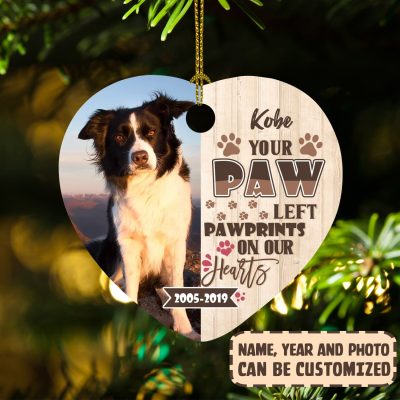 Memorial Dog Ornament Personalized Your Paws Left Pawprints on Our Hearts Decorative Christmas Heart Ornament Keepsake