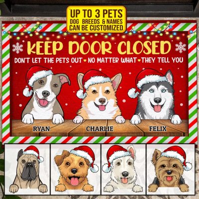 Alternative view of Custom Dog Breeds Keep Door Closed Don't Let the Pets out No Matter Christmas Doormat - Indoor Outdoor Dog Lovers Mat