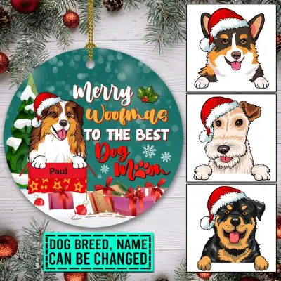 Personalized Dog Breeds Merry Woofmas To The Best Dog Mom Circle Christmas Ornament Keepsake - Dog Mom Christmas Gifts