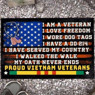 I Am A Veteran I Love Freedom I Wore Dog Tags Proud Vietnam Veteran House Doormat - Outdoor Indoor Mat