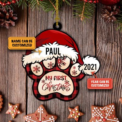Alternative view of Personalized My First Christmas Dog Paw Print Ornament - Personalized Dog Wooden Ornament