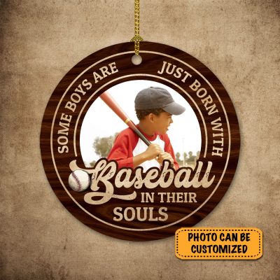 Alternative view of Custom Photo Some Boys Are Just Born With Baseball In Their Souls Circle Christmas Ornament Keepsake
