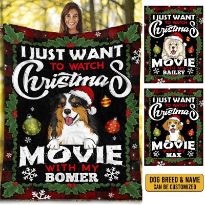Alternative view of Personalized I Just Want To Watch Christmas Movie With My Dog Blanket - Christmas Dog Breeds Fleece Blanket