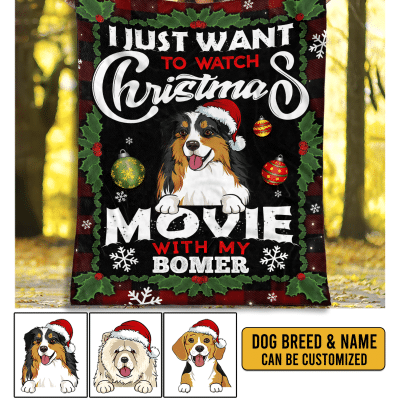 Personalized I Just Want To Watch Christmas Movie With My Dog Blanket - Christmas Dog Breeds Fleece Blanket