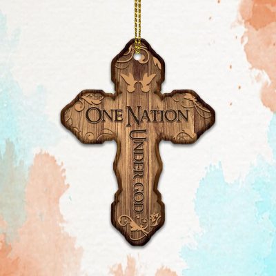 One Nation Under God Cross Decorative Custom Shaped Wooden Christmas Ornament Keepsake