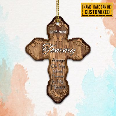 Custom Name Always on My Mind Forever in My Heart Decorative Custom Shaped Wooden Christmas Ornament Keepsake