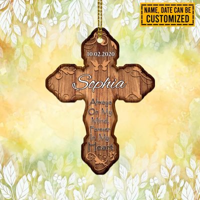 Alternative view of Custom Name Always on My Mind Forever in My Heart Decorative Custom Shaped Wooden Christmas Ornament Keepsake