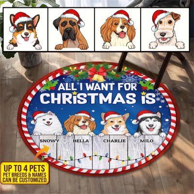 Alternative view of Personalized Dog Breeds All I Want for Christmas Decorative Indoor Round Rug - Gift For Dog Lovers