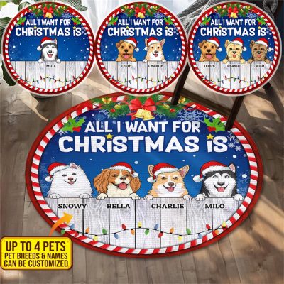 Personalized Dog Breeds All I Want for Christmas Decorative Indoor Round Rug - Gift For Dog Lovers