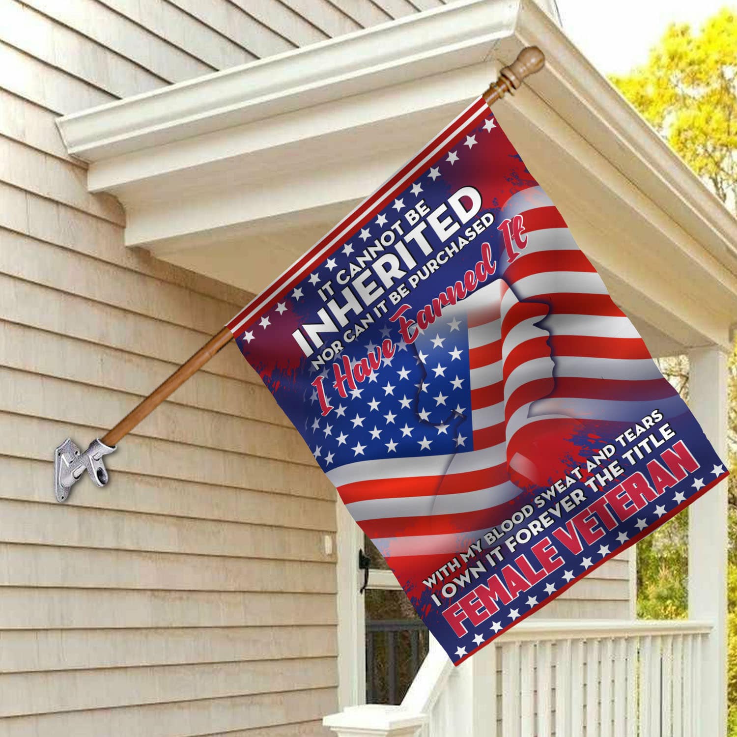5VT. Female Veteran It Cannot Be Inherited House Flag Mockup 2