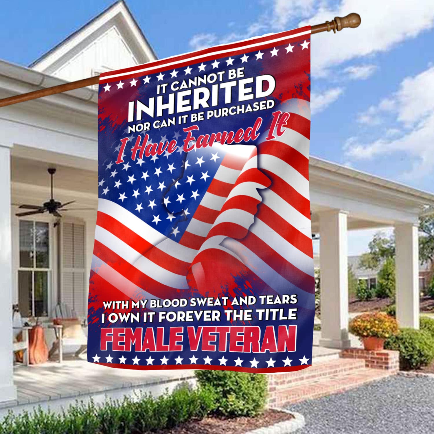 5VT. Female Veteran It Cannot Be Inherited House Flag Mockup 3
