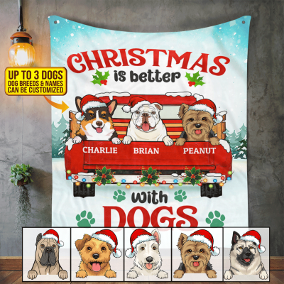 Alternative view of Personalized Dog Breeds Christmas Is Better With Dogs Fleece Blanket - Custom Dog Lover Christmas Sherpa Blanket