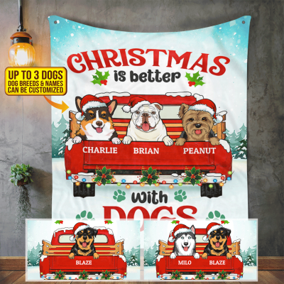 Personalized Dog Breeds Christmas Is Better With Dogs Fleece Blanket - Custom Dog Lover Christmas Sherpa Blanket